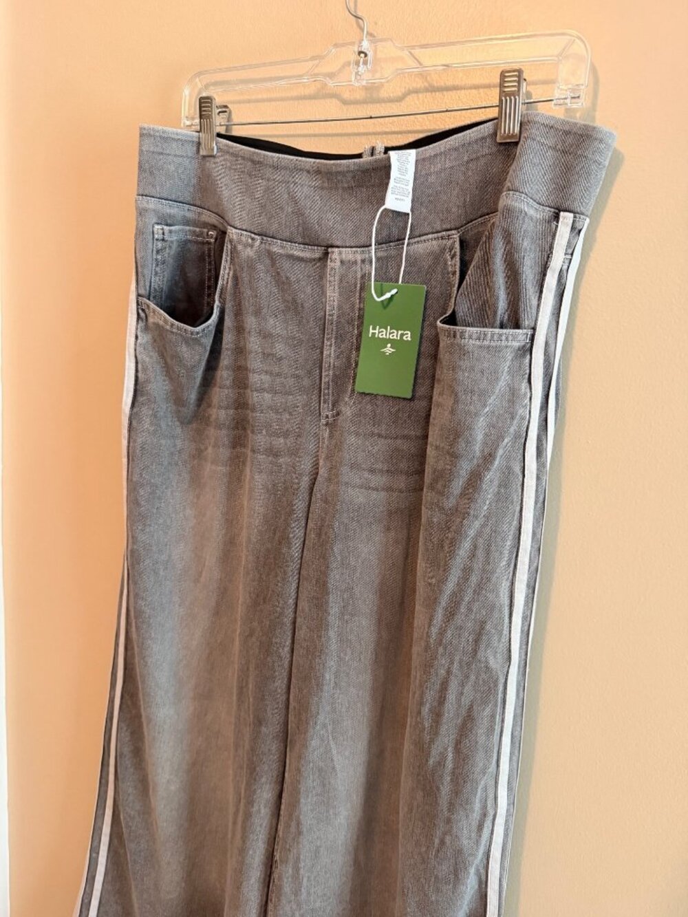 Halara XL Wide-Leg Gray Pants With Side Stripe - Womens Casual Stretch Denim Si - Picture 4 of 12
